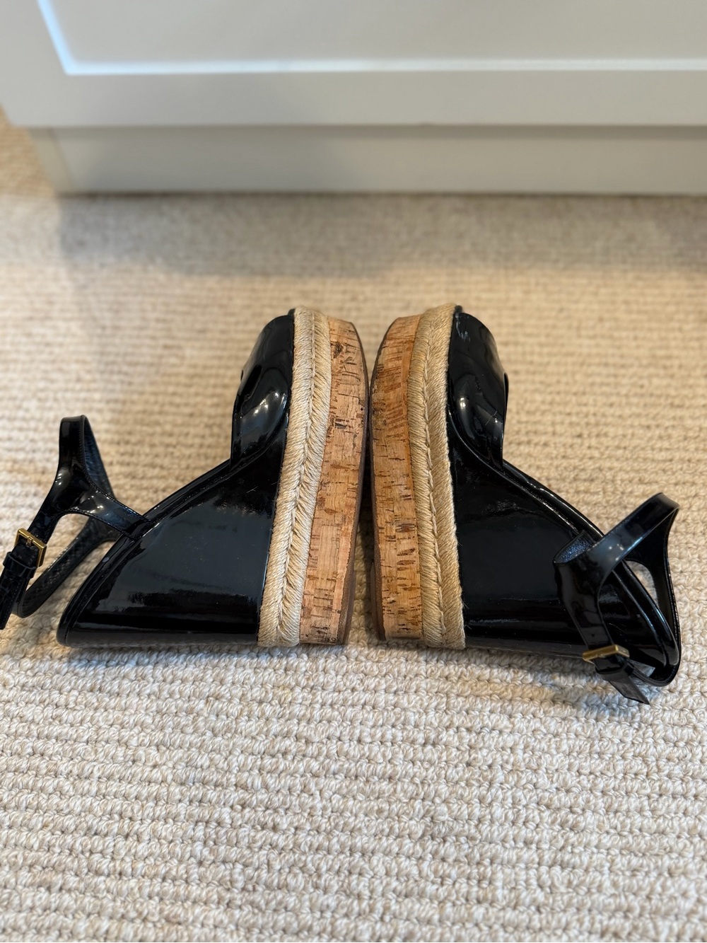 Gucci Black Patent Leather Wedge Espadrille with Cork Platform - Picture 4 of 7